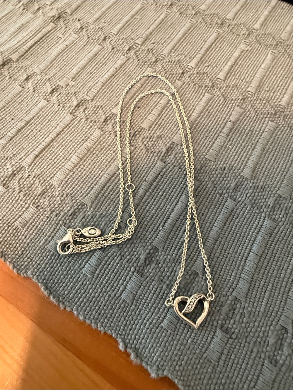 Pandora Sterling Silver Heart Necklace with Pave Accent
